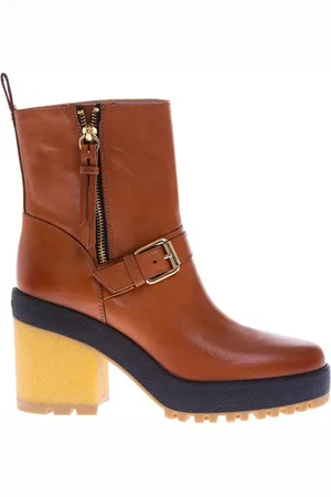 Hogan Schoenen, Dames, Bruin, 37 1/2 EU, Leer, Bohemian Cognac Enkellaarsjes