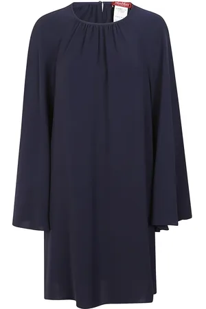 Max Mara Kleedjes, Dames, Blauw, XS, Polyester, Rode Crêpe Jurk met Uitlopende Mouwen