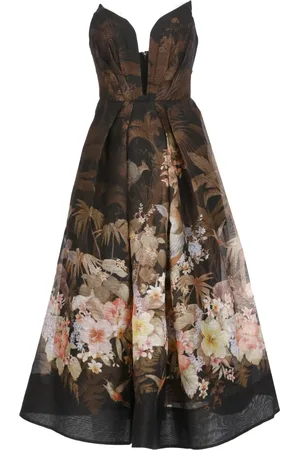 ZIMMERMANN Kleedjes, Dames, Veelkleurig, M, Linnen, Bloemenfantasie Mouwloze V-hals Jurk