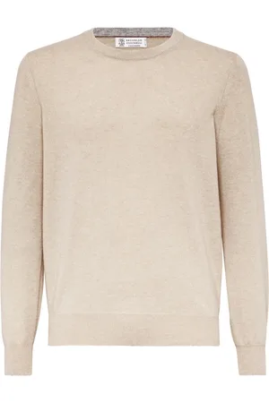 Brunello Cucinelli Truien, Heren, , L, Kasjmier, Luxury Cashmere Sweater Sabbia Ciotolo