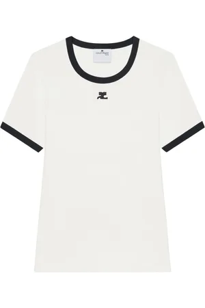 Courrèges Tops, Dames, Wit, L, Katoen, Signature Contrast T-shirt