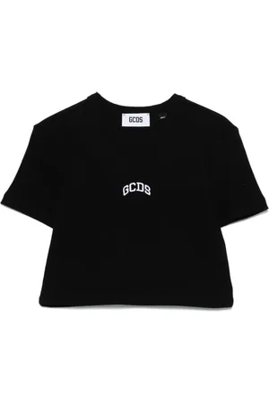 GCDS Tops, Dames, Zwart, S, Logo Crop T-shirt