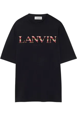 Lanvin Tops, Heren, Zwart, M, Katoen, Katoenen jersey T-shirt met geborduurd logo