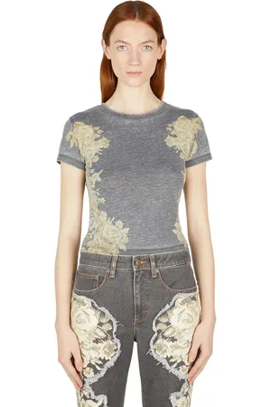 Guess Tops, Dames, Grijs, M, Katoen, Floral Burn Out T-Shirt
