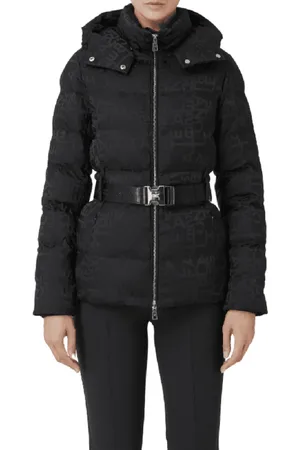 Elisabetta Franchi Jassen, Dames, Zwart, M, Polyester, Gewatteerde Jas met Riem