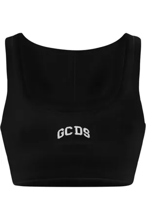 GCDS Tops, Dames, Zwart, XS, Katoen, Geribbeld Logo Crop Top