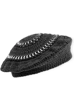 Ganni Accessoires, Dames, Zwart, ONE Size, Katoen, Parisian Cotton-Knit Beret