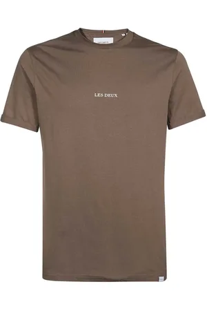 Les Deux Tops, Heren, Bruin, S, Katoen, Katoenen T-shirt met ronde hals en ribstructuur