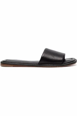 Brunello Cucinelli Schoenen, Dames, Zwart, 36 EU, Leer, Platte sandalen