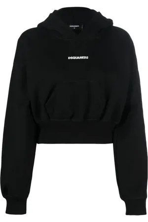 Dsquared2 Sweatshirts & Hoodies, Dames, Zwart, M, Katoen, Logo Cropped Hoodie