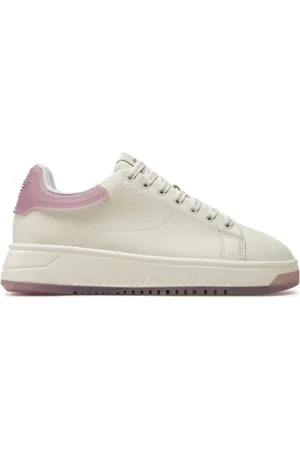 Emporio Armani Schoenen, Dames, Wit, 39 EU, Leer, Roze Leren Sneaker