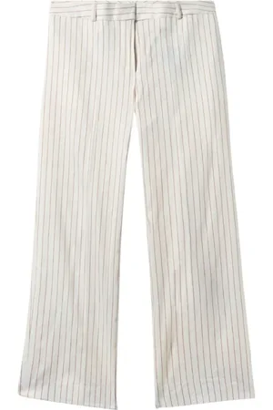 Brooks Brothers Broeken, Dames, Wit, M, Linnen, Pinstripe Linnenmix Broek