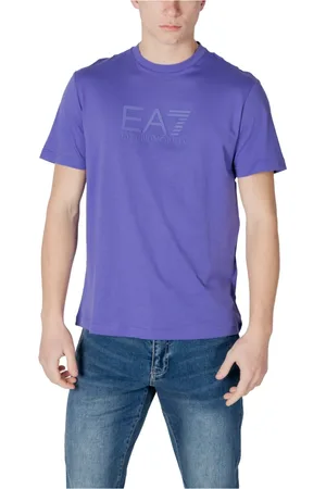 EA7 Tops, Heren, Paars, XL, Katoen, Effen T-shirt met ronde hals