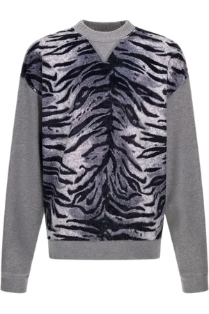 Roberto Cavalli Truien, Heren, Grijs, S, Zebra Print Sweatshirt Grijs Man