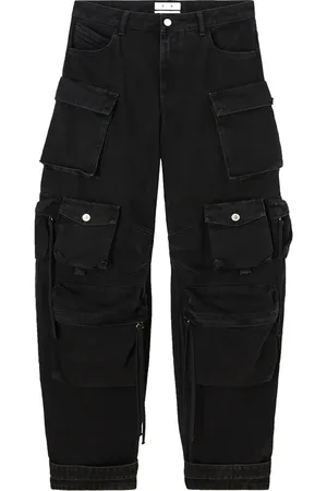 The Attico Jeans, Dames, Zwart, W28, Katoen, Cargo Jeans met Logo Knopen