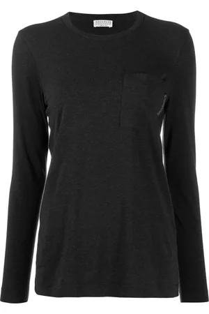 Brunello Cucinelli Tops, Dames, Zwart, M, Katoen, Top met lange mouwen