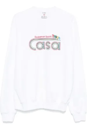 Casablanca Sweatshirts & Hoodies, Heren, Wit, XL, Katoen, Sportief Sweatshirt met Ronde Hals en Lange Mouwen