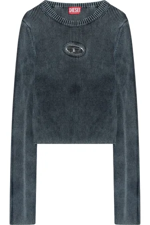 Diesel Tops, Dames, Blauw, M, Katoen, T-shirt met lange mouwen en ronde hals