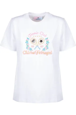 Chiara Ferragni Tops, Dames, Wit, M, Katoen, Tennis Club T-shirt