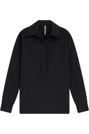 LIVIANA CONTI Blouses & Shirts, Dames, Zwart, S, Katoen, Cotton Diepe V-hals Lange Mouw Blouse