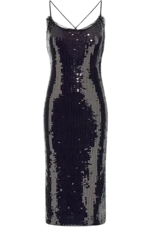 Roberto Cavalli Kleedjes, Dames, Zwart, S, Pailletten, Zwarte Pailletten Midi Jurk Gemaakt in Italië