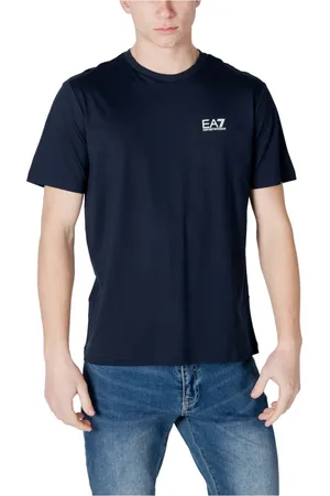 EA7 Tops, Heren, Blauw, XL, Katoen, Print T-shirt met korte mouwen
