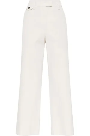 Brunello Cucinelli Broeken, Dames, , S, Katoen, Luxe Crème Broek Verhoog Garderobe