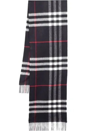 Burberry Accessoires, Dames, Blauw, ONE Size, Kasjmier, Blauwe Geruite Kasjmier Sjaal