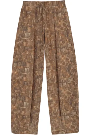 Cortana Broeken, Dames, Bruin, XL, Silk Cube Print Broek