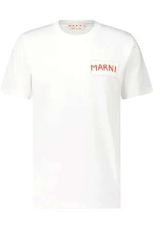 Marni Tops, Heren, Wit, M, Katoen, Logo Print Katoenen T-Shirt