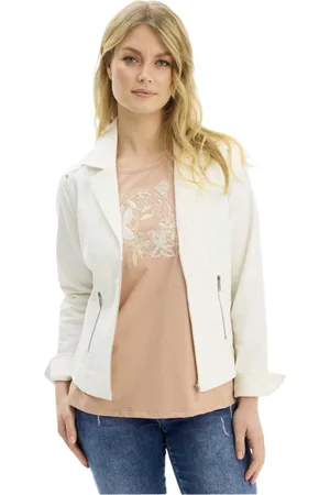 In Front Jassen, Dames, Wit, XL, Katoen, Witte Jas Blazer met Ritsdetails