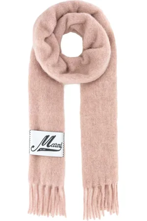 Marni Accessoires, Heren, Roze, ONE Size, Logo Patch Sjaal met Franjes
