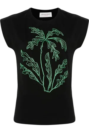 ERMANNO SCERVINO Tops, Dames, Zwart, M, Katoen, Zwart Palmboom T-shirt