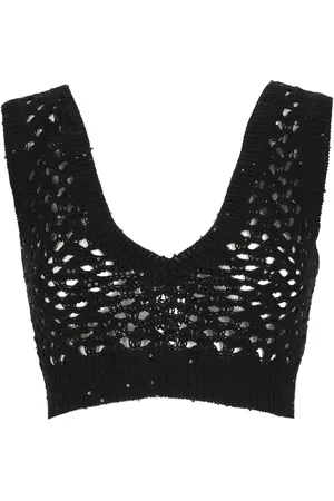 Brunello Cucinelli Tops, Dames, Zwart, M, Katoen, Cropped Top