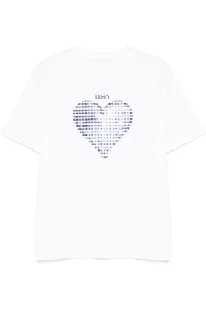 Liu Jo Tops, Dames, Wit, L, Katoen, T-shirt en polo met hartjesprint