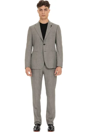 LARDINI Pakken, Heren, Grijs, M, Wol, Grijs Wollen Prince of Wales Kostuum