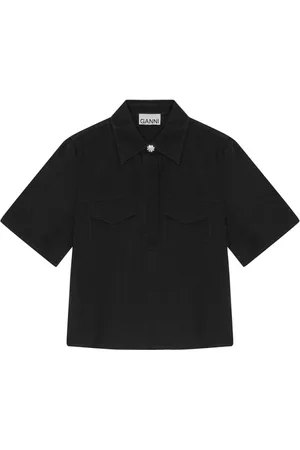 Ganni Blouses & Shirts, Dames, Zwart, M, Zwarte Bloemen Sparkle Motorblouse