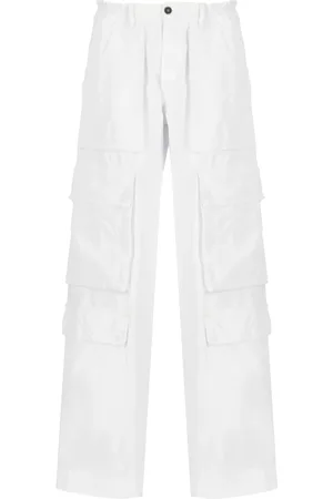 Dsquared2 Broeken, Heren, Wit, M, Katoen, Cargo Broek Witte Elastische Taille Zakken