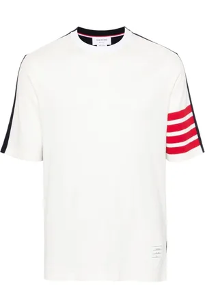 Thom Browne Tops, Heren, Wit, L, Katoen, Tweekleurig gestreept T-shirt met ronde hals