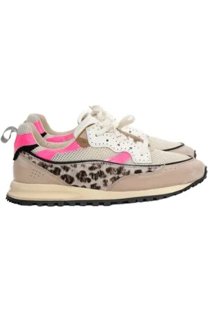 Hidnander Schoenen, Dames, Veelkleurig, 37 EU, Leer, Retro Luipaard Roze Hardloopschoenen