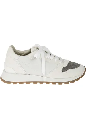 Brunello Cucinelli Schoenen, Dames, Wit, 37 EU, Suède, Witte Platte Schoenen met Kostbare Details