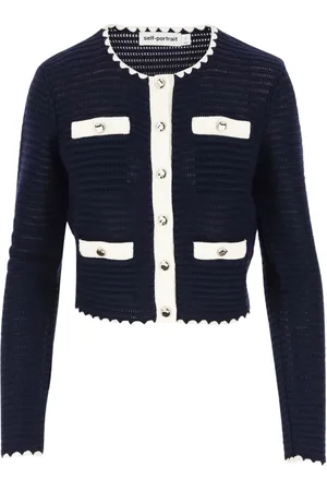 Self-Portrait Truien, Dames, Blauw, M, Katoen, Marineblauwe cardigan van katoenmix met zakken met juweelknopen