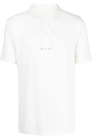 Maison Margiela Tops, Heren, Wit, S, Katoen, Wit Katoenen Polo Shirt Zonder Kraag