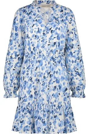 Fabienne Chapot Kleedjes, Dames, Blauw, L, Katoen, Print Puff Sleeve Dress