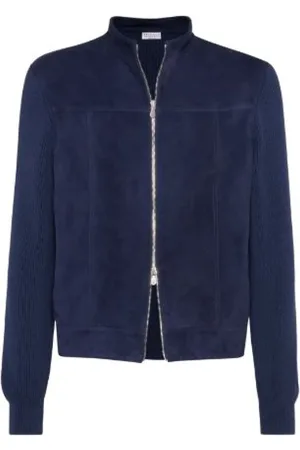 Brunello Cucinelli Jassen, Heren, Blauw, M, Midnight Zip Bomberjack