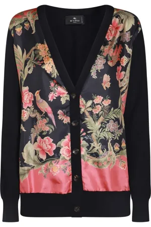Etro Truien, Dames, Veelkleurig, M, Wol, Wollen Cardigan met Print