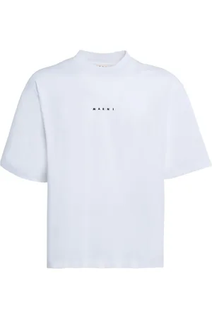 Marni Tops, Heren, Wit, S, Katoen, Logo Katoenen T-Shirt