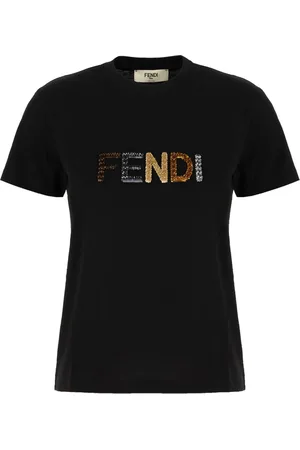 Fendi Tops, Dames, Zwart, S, Katoen, T-shirt met ronde hals en logo