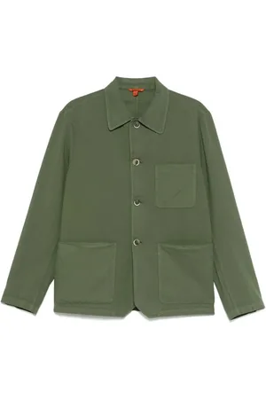 BARENA Jassen, Heren, Groen, S, Katoen, Groene Stretch Katoenen Overhemd Jas