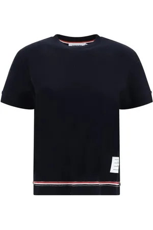 Thom Browne Tops, Dames, Blauw, 2Xs, Katoen, T-shirt met kleurrijke banden en knoopsluiting